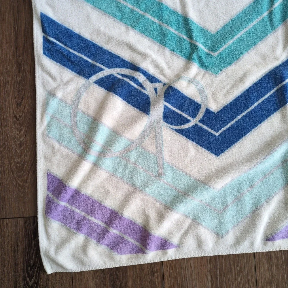 Vtg OP Ocean Pacific Logo Beach Towel Chevron Retro Purple Blue Surfer‎ 28x58